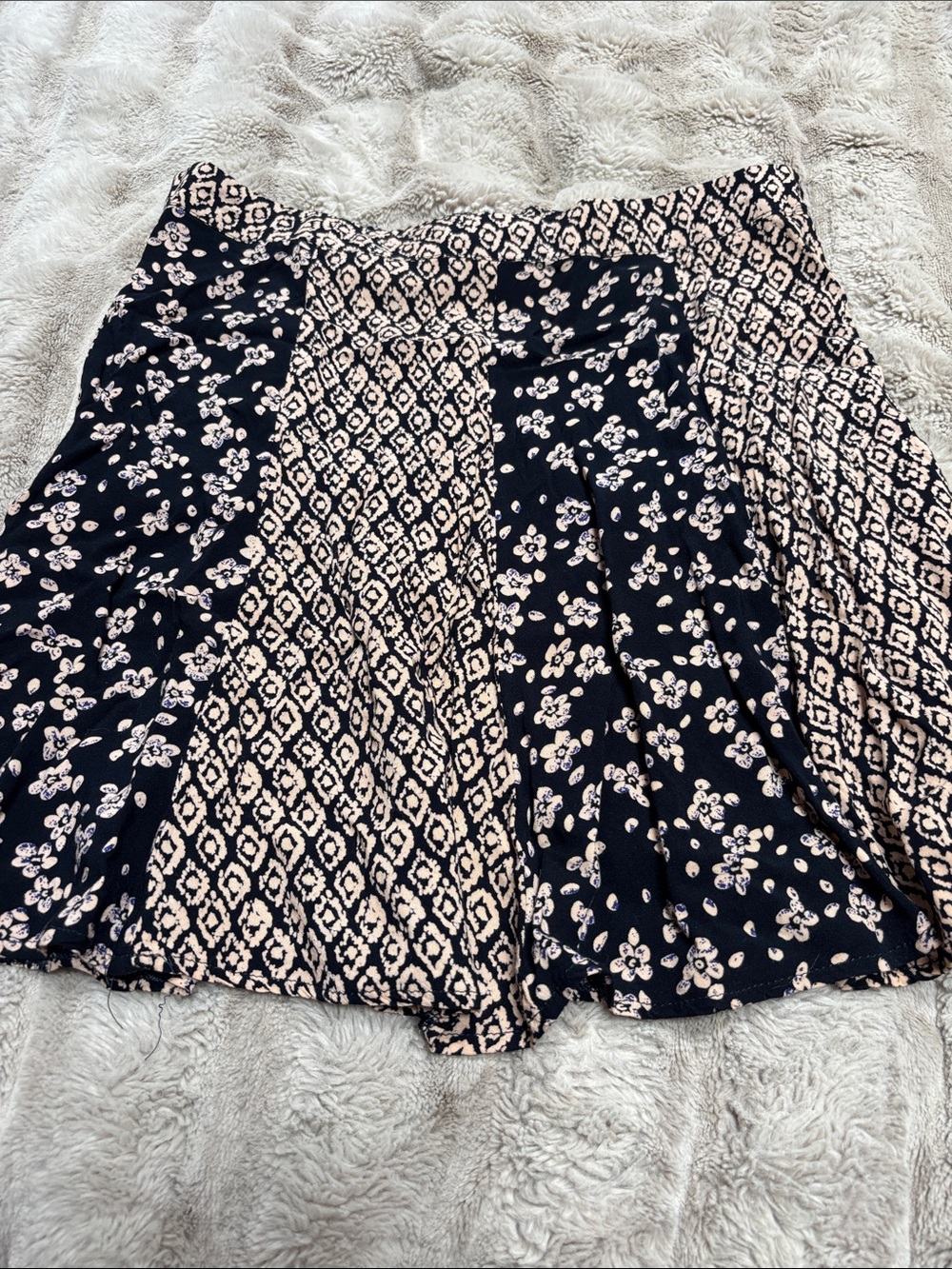 miami Black and Cream Mixed Print Midi Skirt